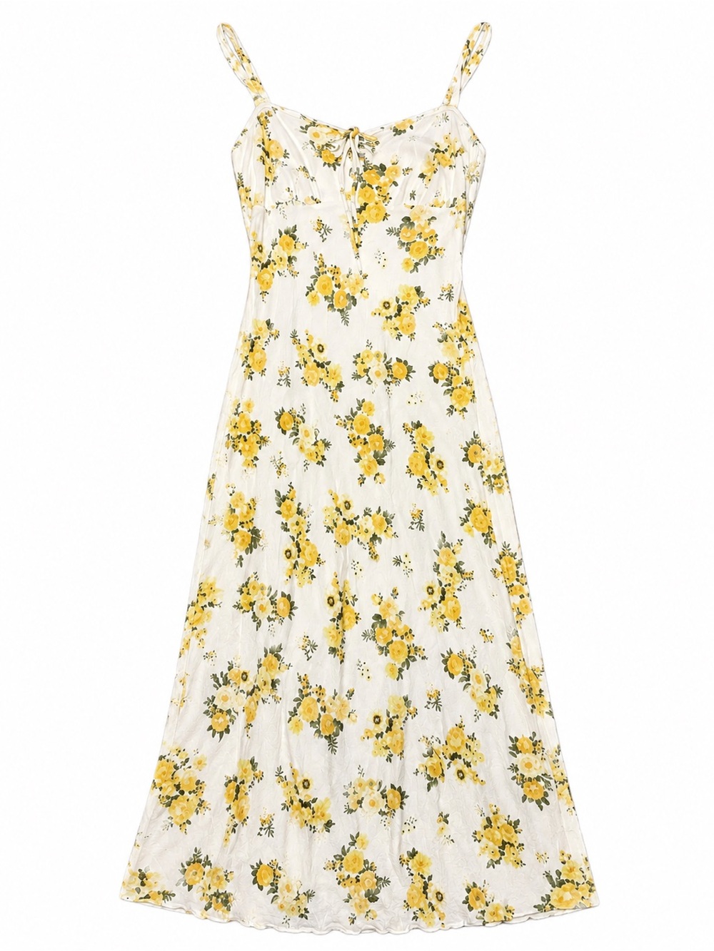 Women’s White Floral Maxi Dress with Yellow Bloom Print